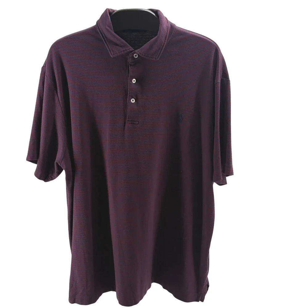 Polo Ralph Lauren Men's Striped Polo Shirt Burgundy Navy Blue Cotton‎ XLT Preppy